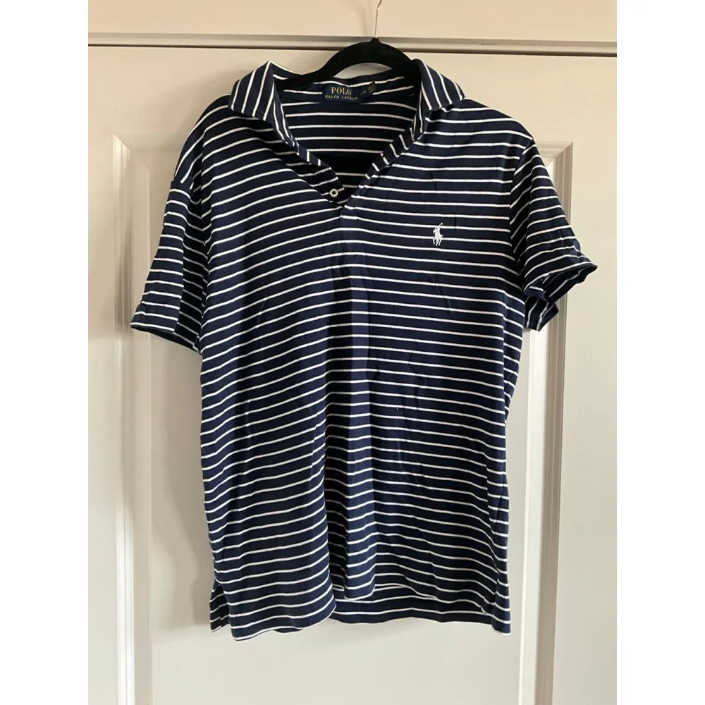 Polo Ralph Lauren navy blue and white striped short-sleeve polo shirt Large